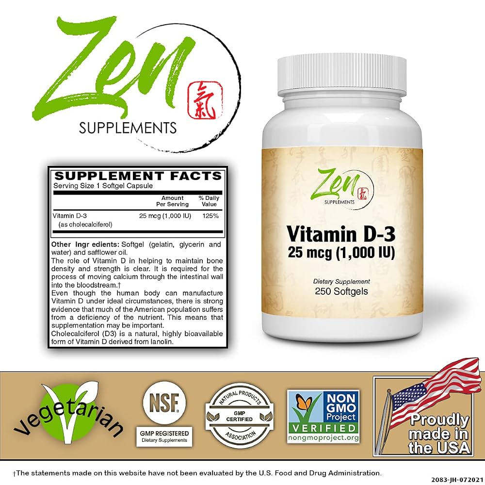Zen Supplements Vitamin D-3 1000 IU - 250 Softgels - image 2