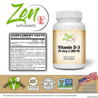 Zen Supplements Vitamin D-3 1000 IU - 250 Softgels - image 2