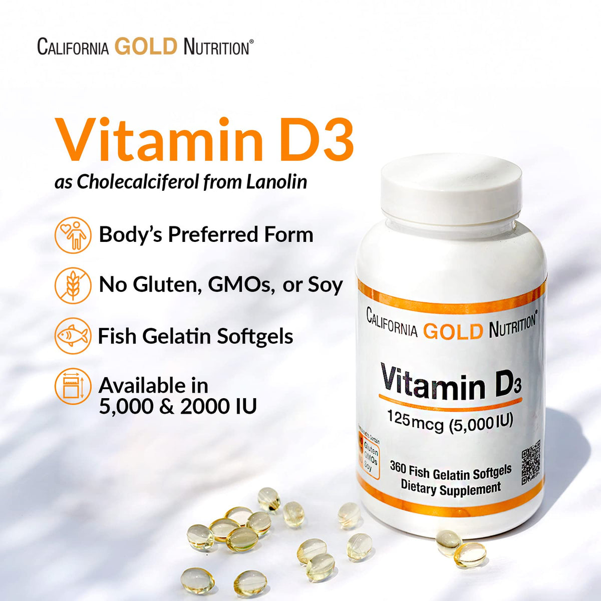 California Gold Nutrition Vitamin D3 5000 IU - 360 Softgels - image 5