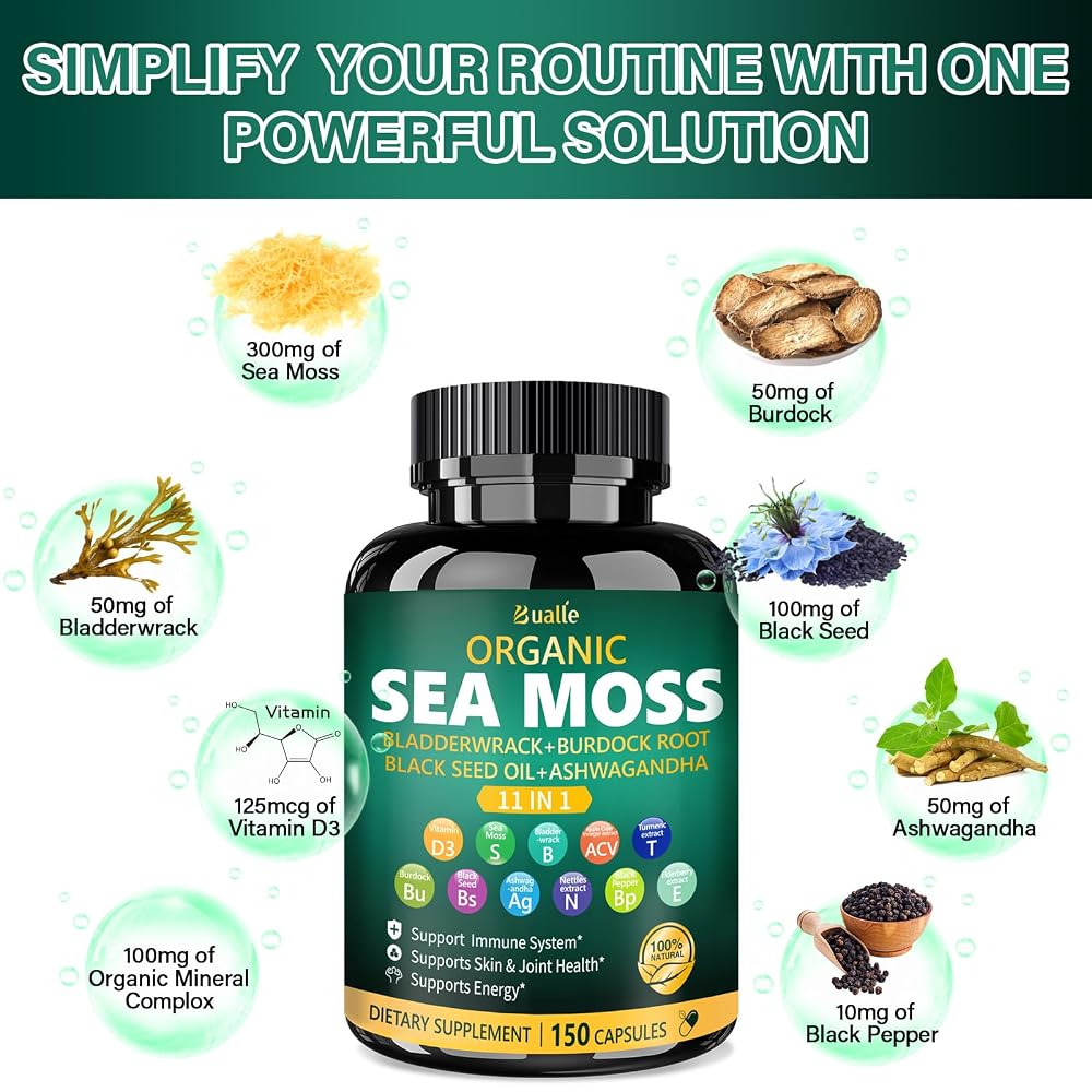 Bualle Organic Sea Moss 30:1 Capsules 11-in-1 - 150 Capsules - image 3