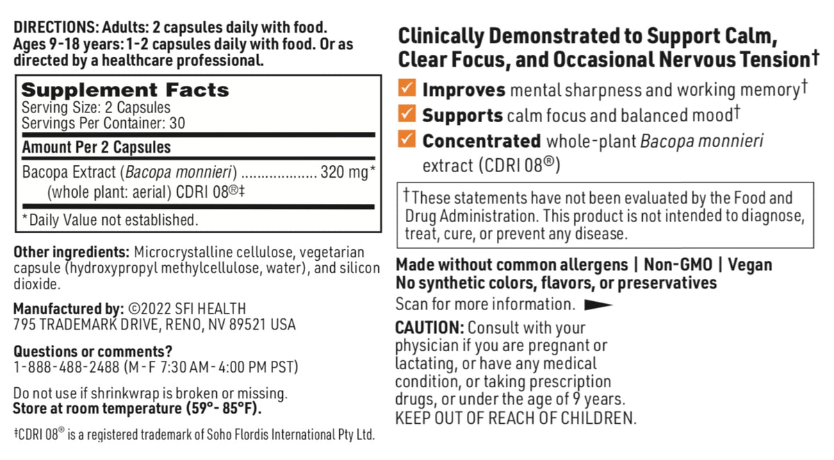 SFI Health Klaire Labs Acumen Bacopa Monnieri - 60 Capsules - image 5