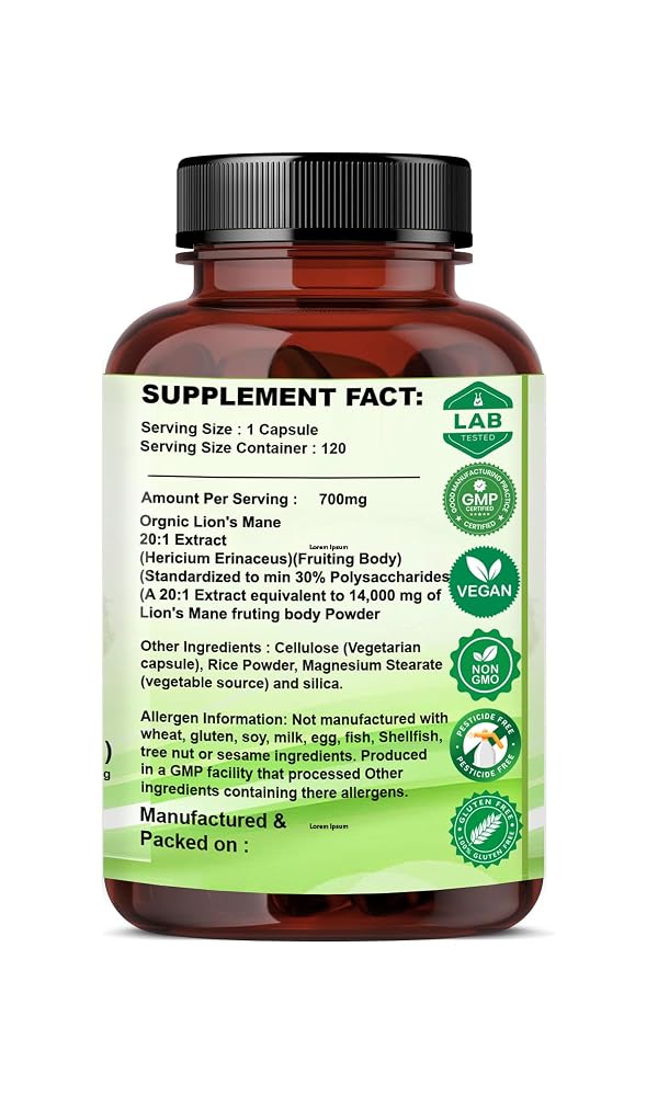 Leafy Organic Lion's Mane Super Mushroom - 120 Vegetarian Capsules - image 5