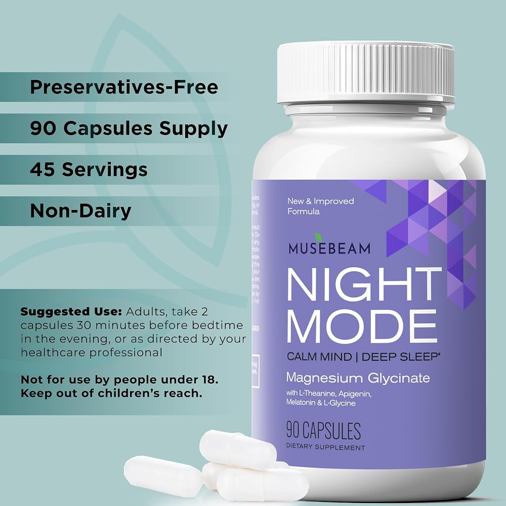 MuseBeam Magnesium Glycinate with Melatonin & L-Theanine, 90 Capsules