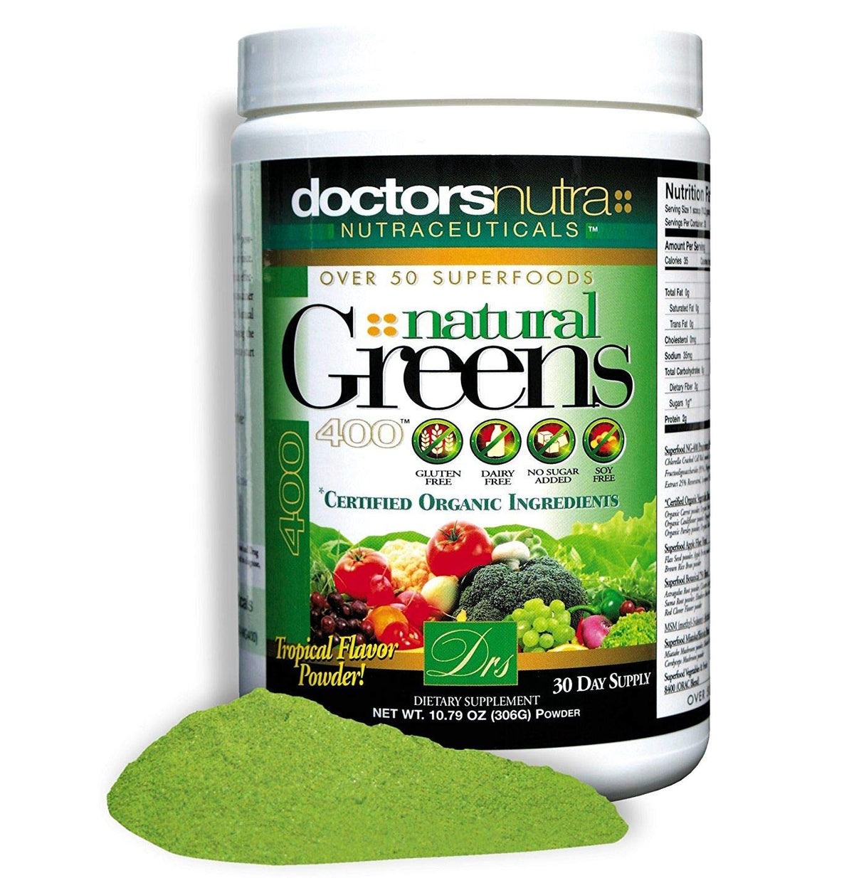 Doctors Nutra Natural Greens Juice Drink Powder Tropical Flavor - Pack of 2 - image 3