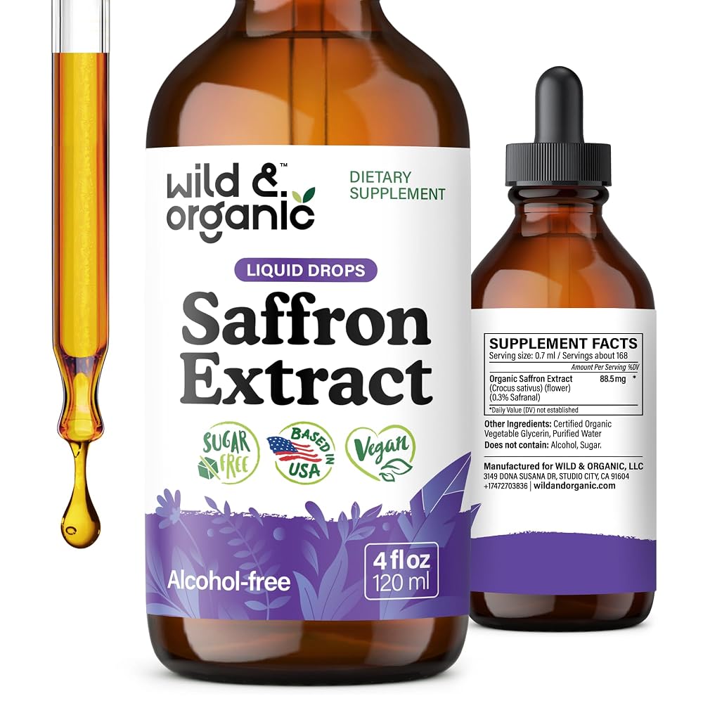 Wild & Organic Saffron Drops - 88.5 mg Saffron Supplement for Mood
