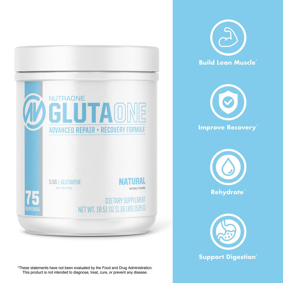 NutraOne GlutaOne L-Glutamine Powder Post Workout Recovery - 75 Servings - image 4