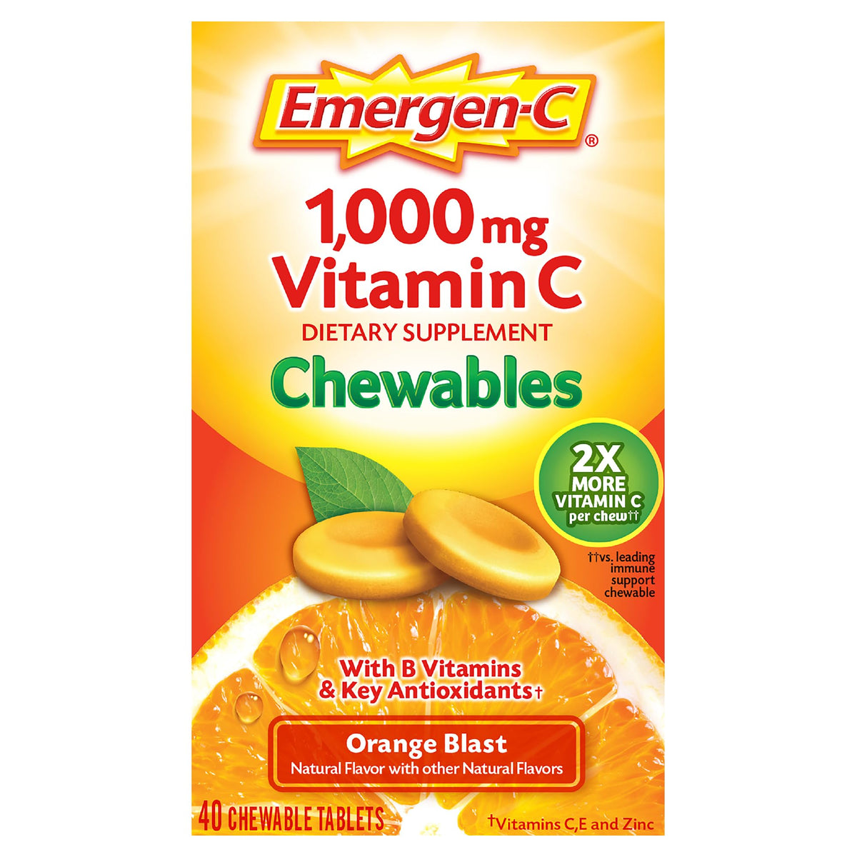 Emergen-C Vitamin C 1000mg Immune Support Chewables - 40 Tablets