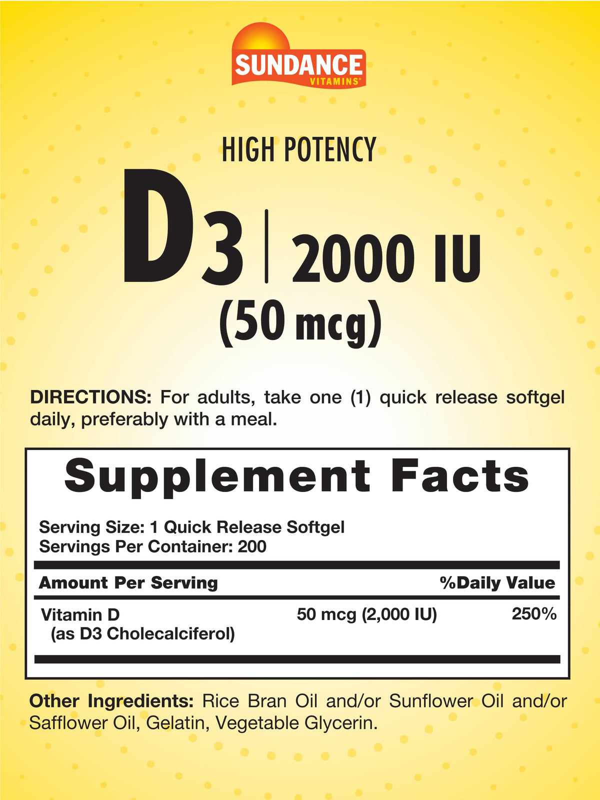 Sundance High Potency Vitamin D3 2000 IU - 200 Softgels - image 2