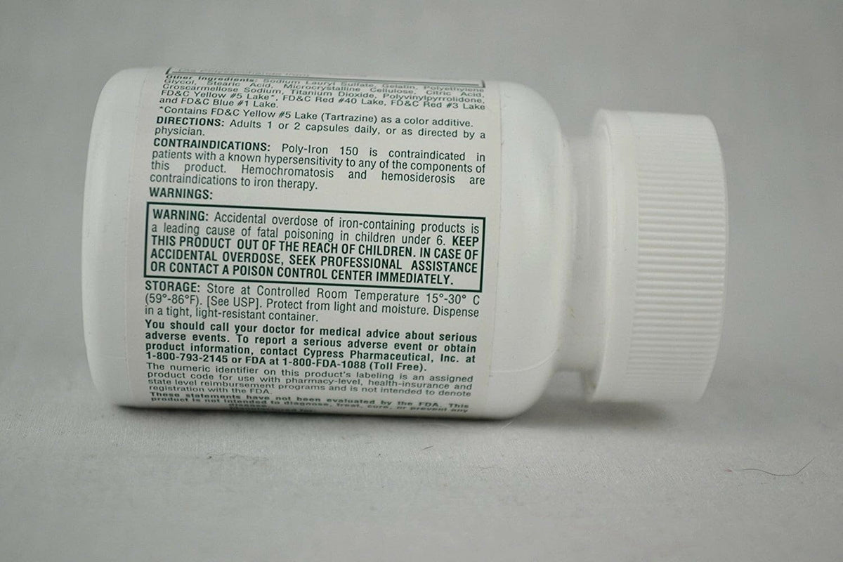 Cypress Poly-Iron 150 mg Iron Supplement - 100 Capsules - image 3