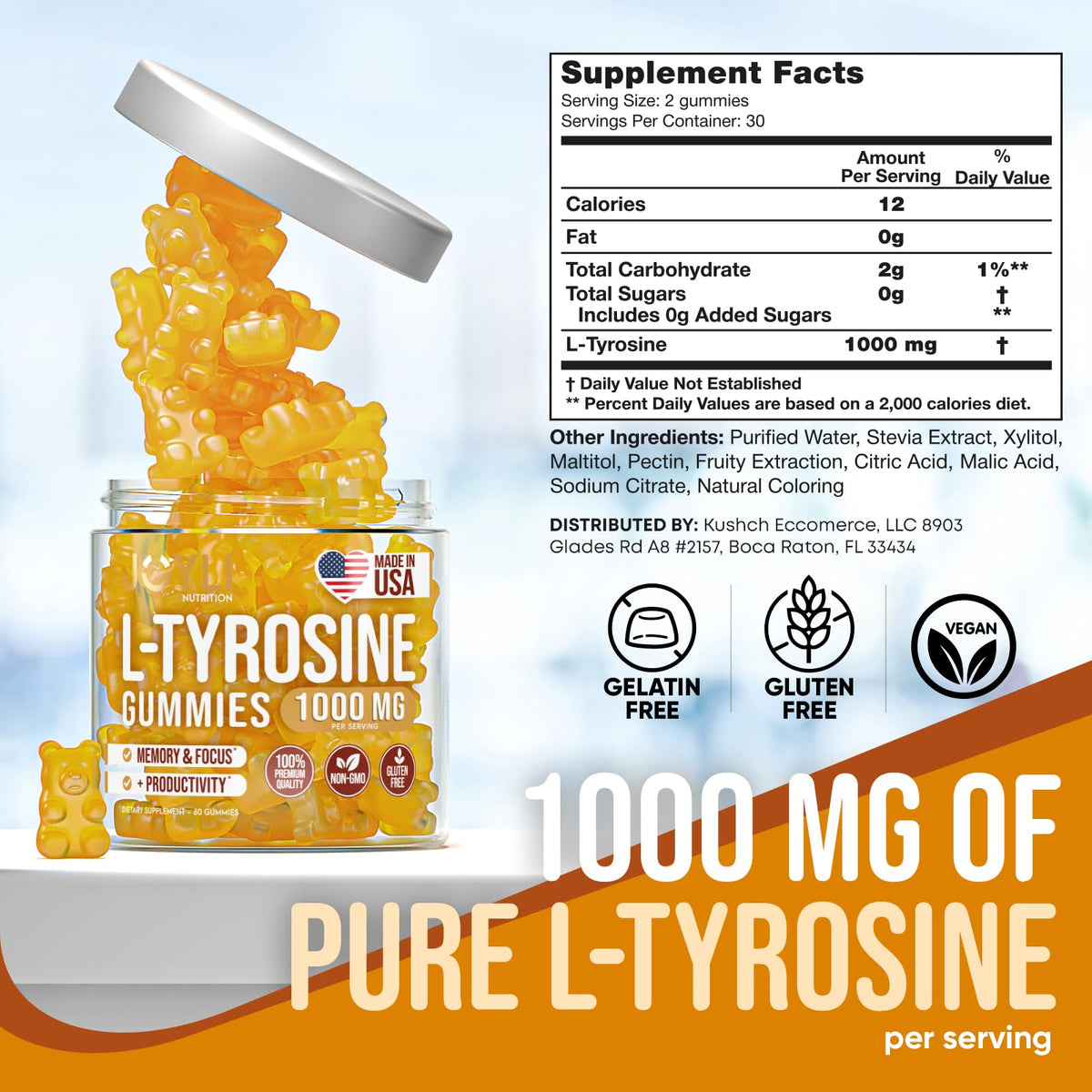 JOYLI Nutrition L-Tyrosine Gummies 1000mg - 60 Gummies - image 3