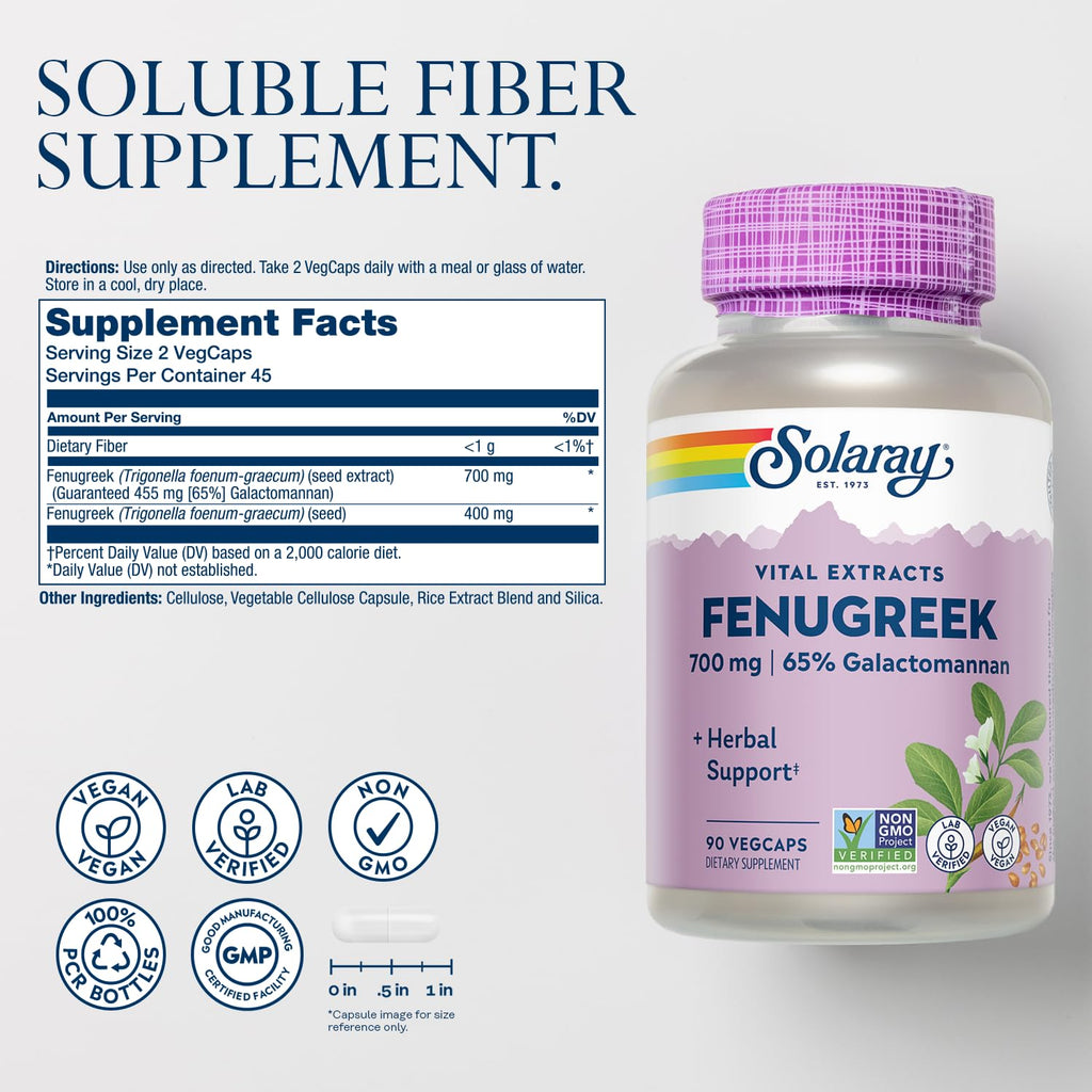 SOLARAY Fenugreek Seed Extract 700 mg - 90 Vegetarian Capsules - image 2