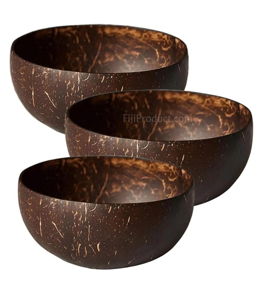 FIJIAN MADE Authentic Kava Drinking Cup - 100% Natural Coconut Shell - 3 Pack