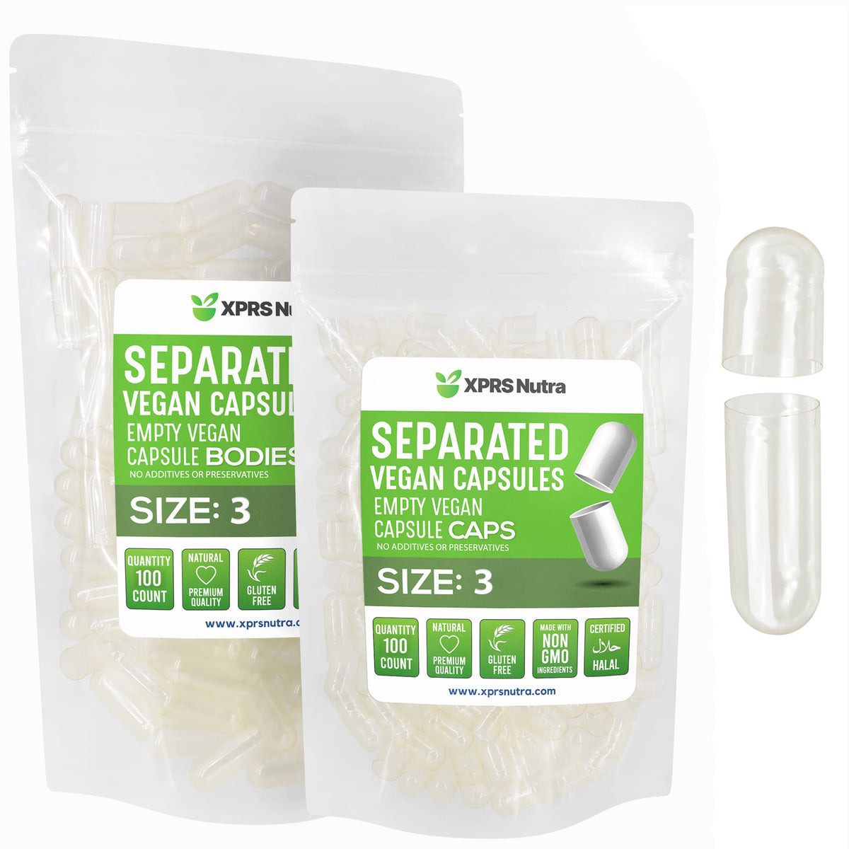 XPRS Nutra Vegan Size 3 Separated Capsules - Premium Empty Capsules