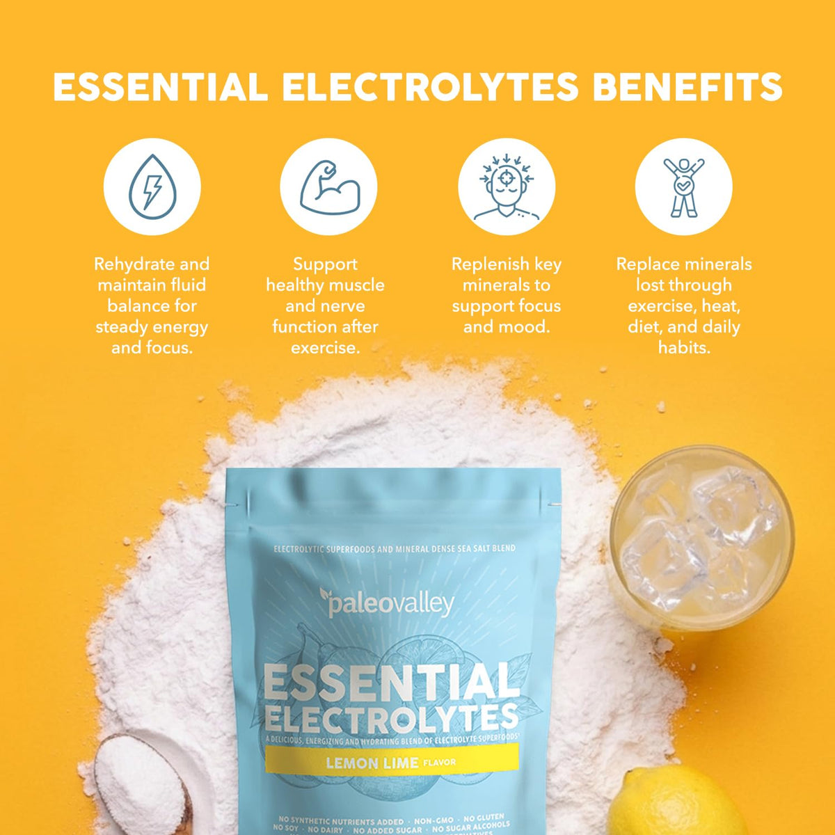 Paleovalley Essential Electrolytes Powder - Full Spectrum Lemon Lime