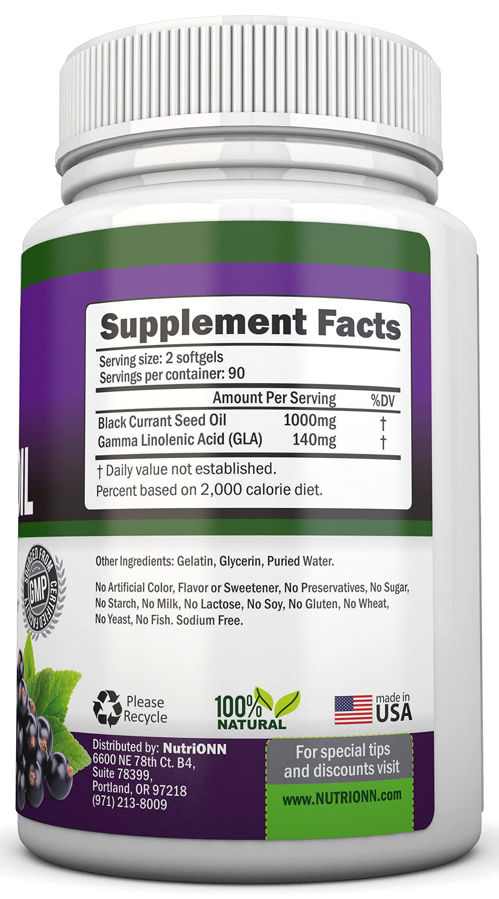 NutriONN Black Currant Oil 1000 mg - 180 Softgels - image 2