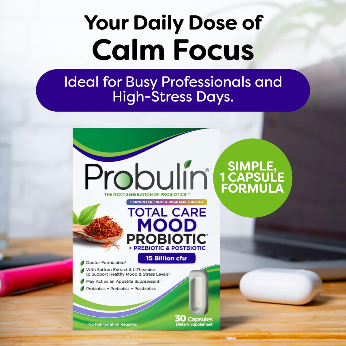 Probulin Mood Probiotics for Women with Saffron & L-Theanine - 30 Capsules - image 5