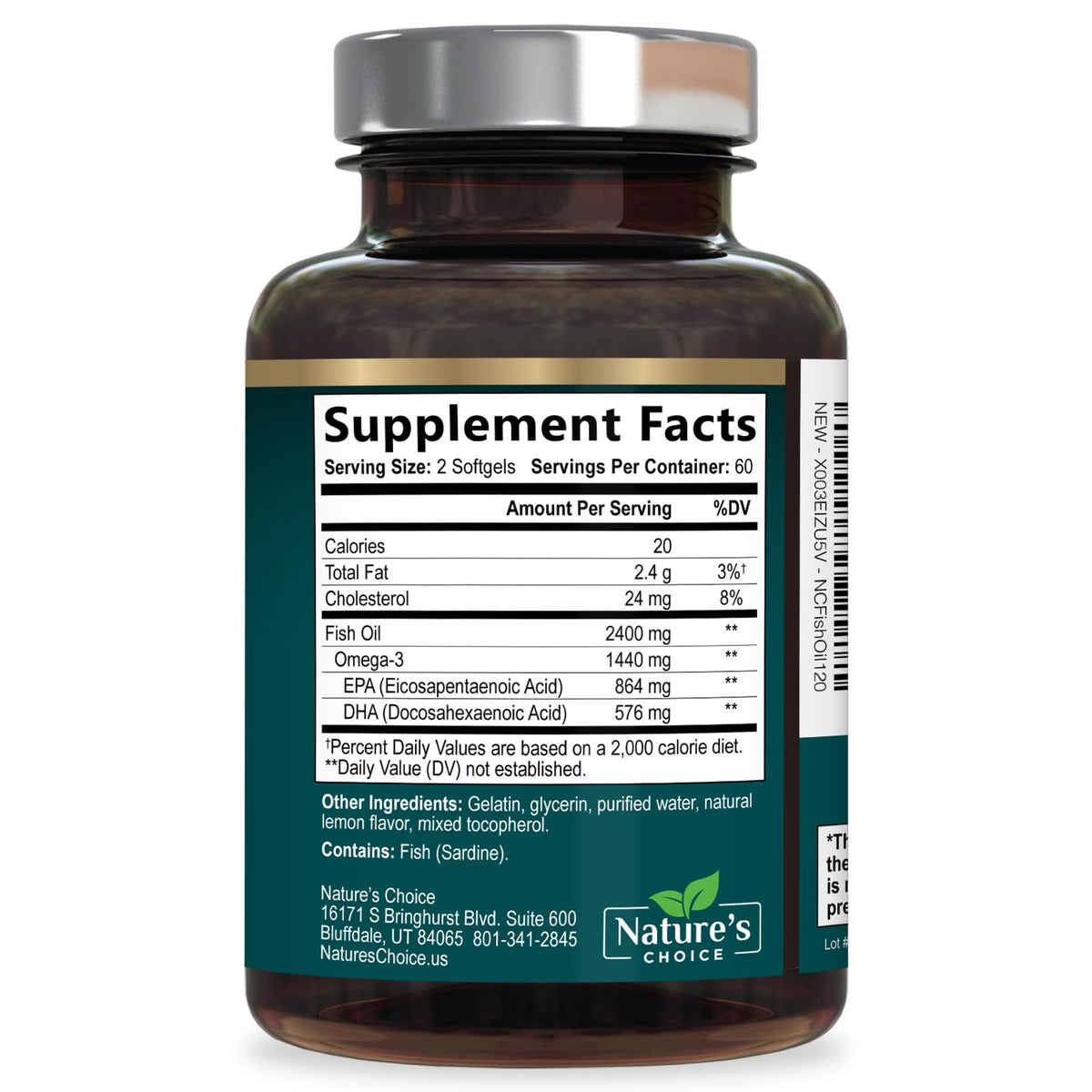 Nature's Choice Omega 3 Fish Oil Supplements - 2400mg Fish Oil Per