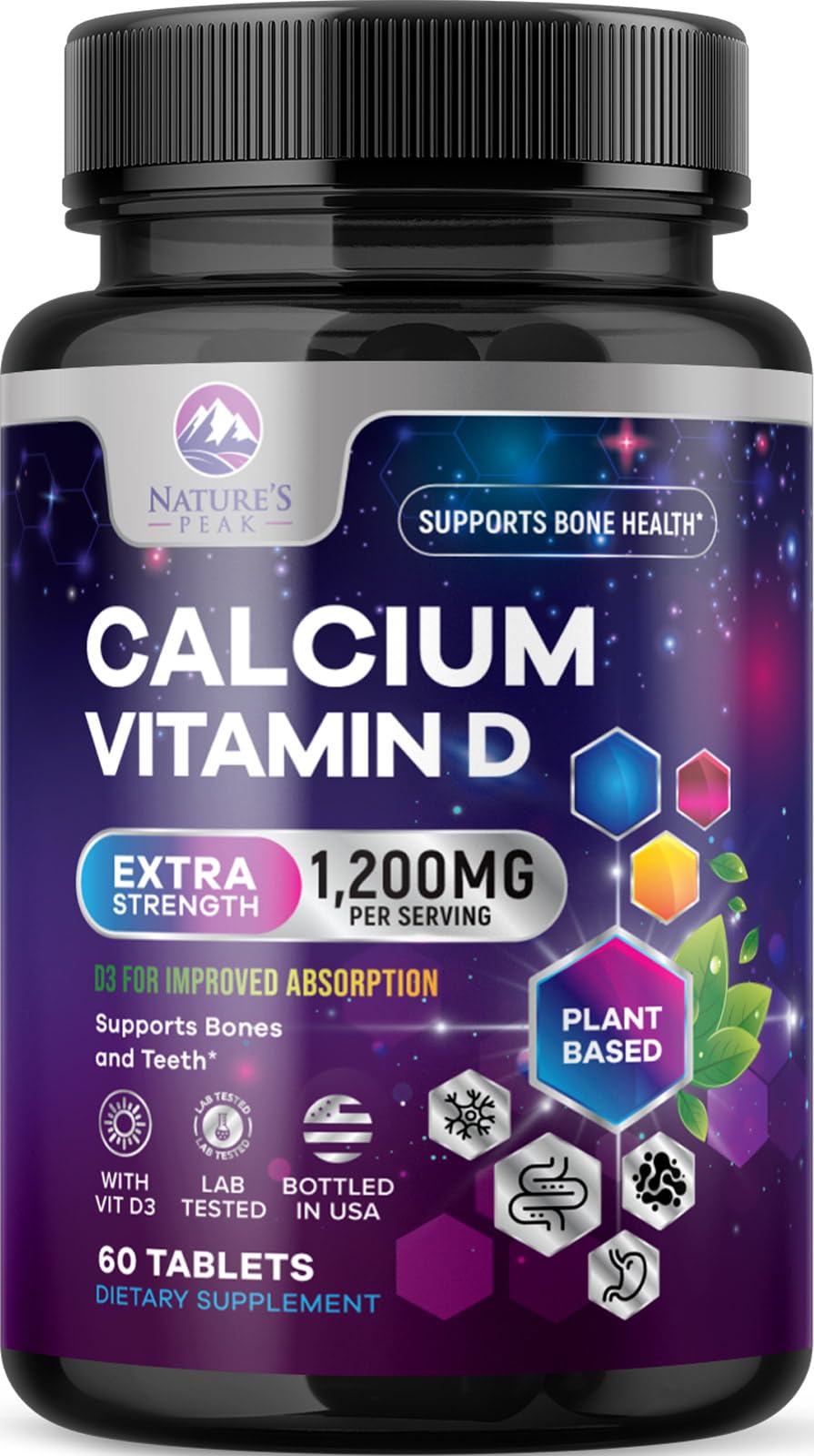 Nature's Peak Calcium 1200 mg with Vitamin D3 - Bone Health Supplement