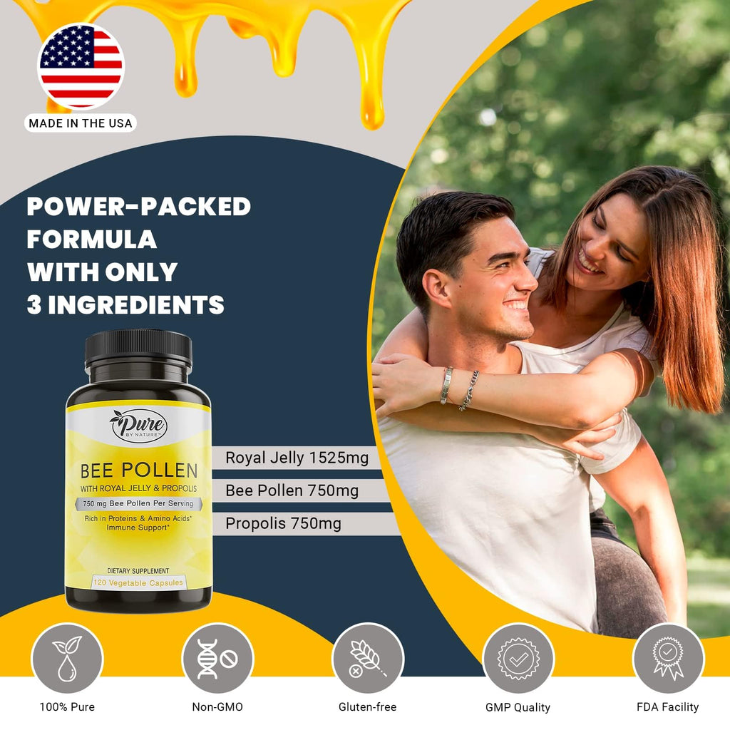 Pure By Nature Bee Pollen Supplement with Propolis & Royal Jelly - 120 Capsules - image 7