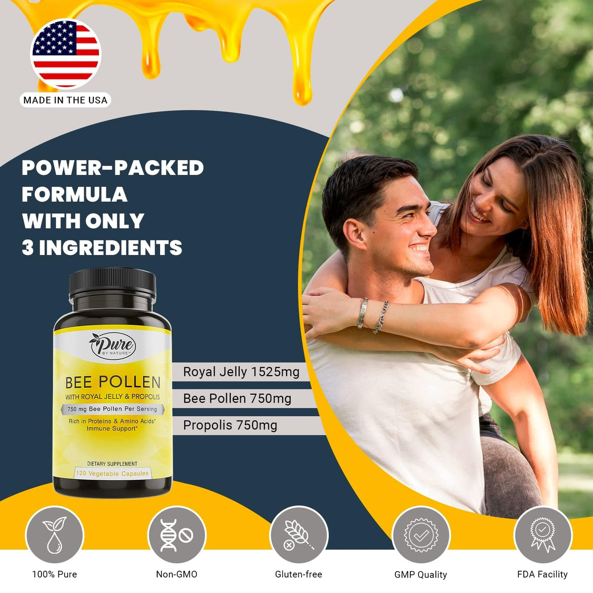 Pure By Nature Bee Pollen Supplement with Propolis & Royal Jelly - 120 Capsules - image 7