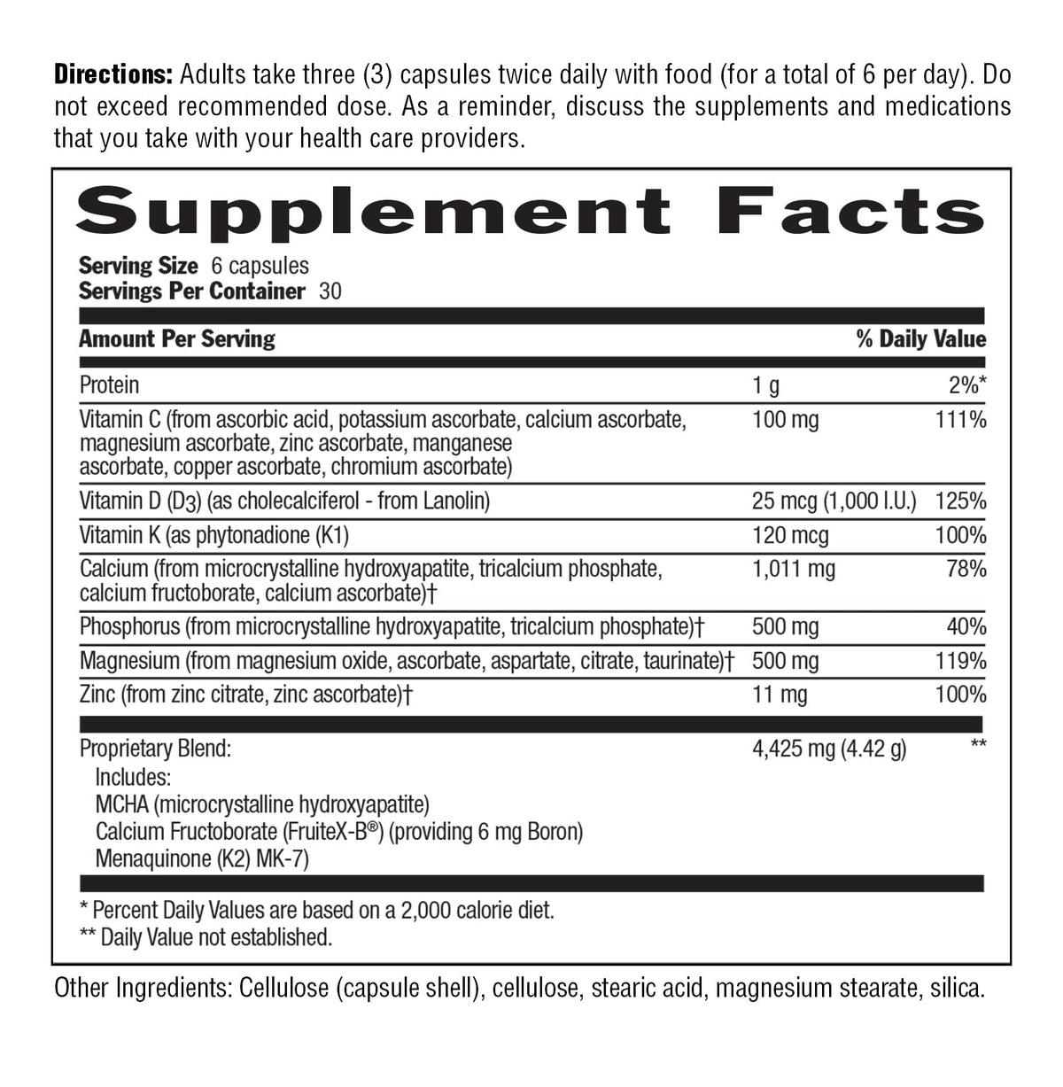 Country Life Triple Action Bone Solid Calcium MCHA K2 D3 - 180 Capsules - image 3
