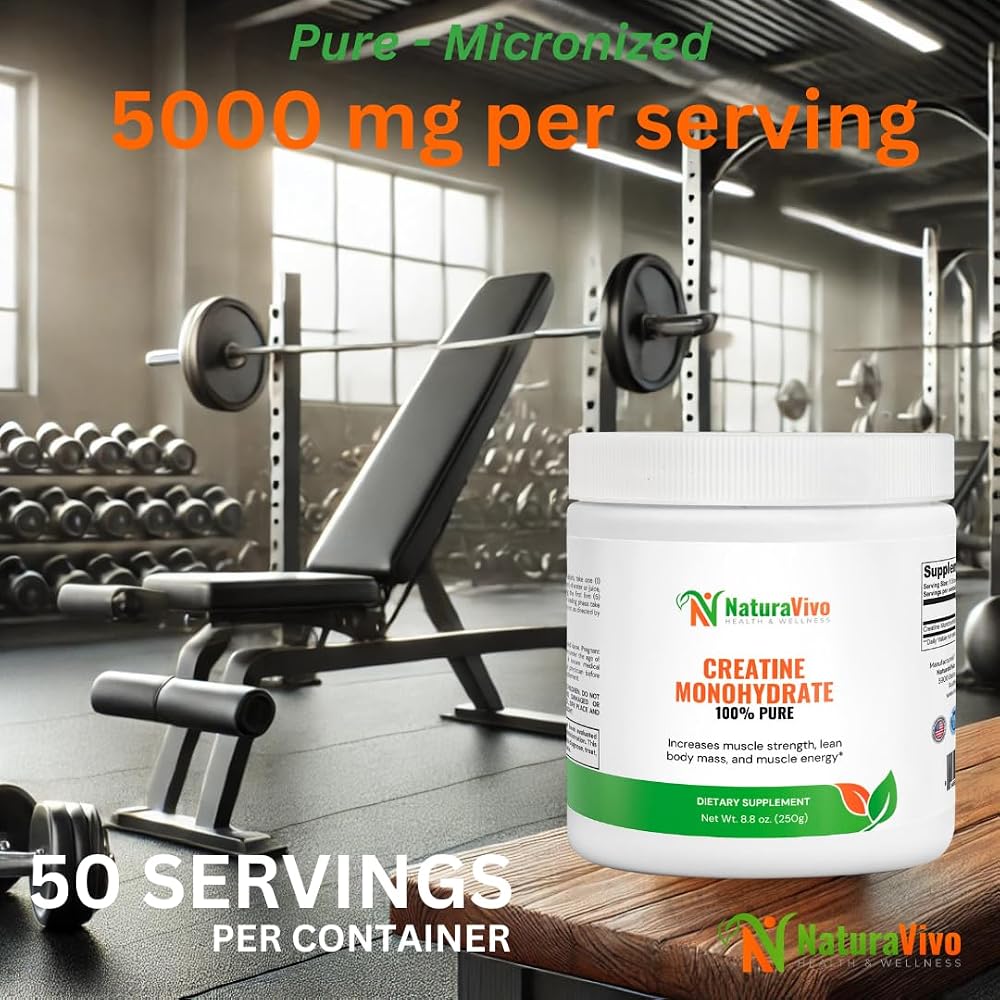 NaturaVivo Creatine Monohydrate Powder 5000mg - 50 Servings - image 6