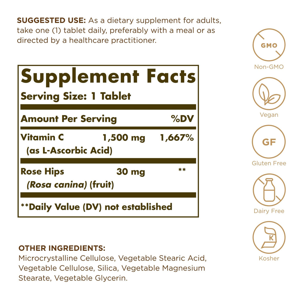 Solgar Vitamin C 1500mg with Rose Hips - 90 Tablets - image 2