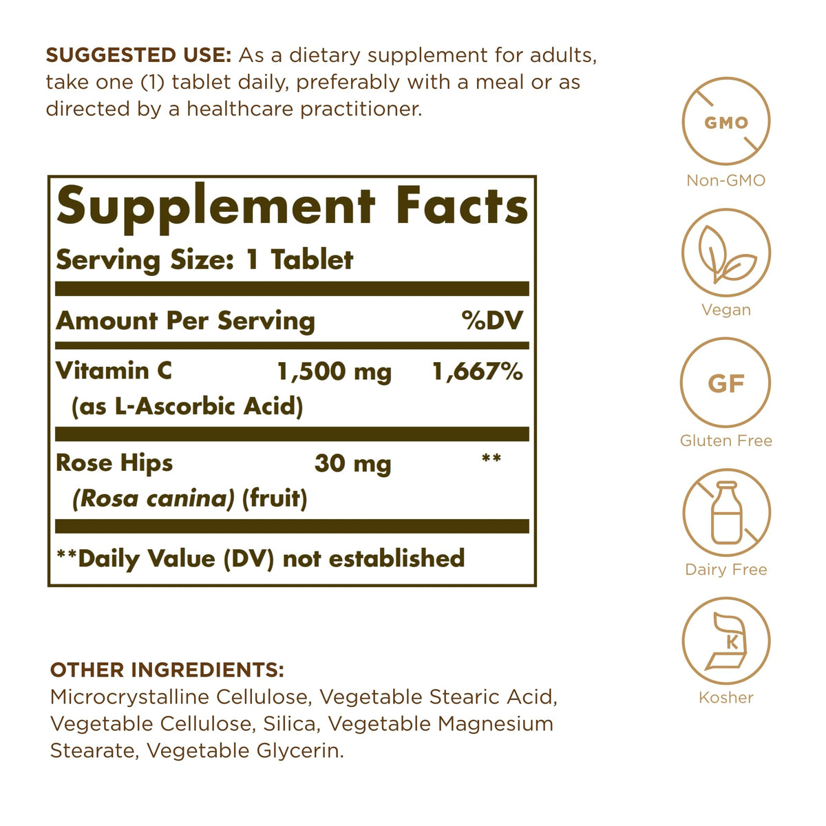 Solgar Vitamin C 1500mg with Rose Hips - 90 Tablets - image 2