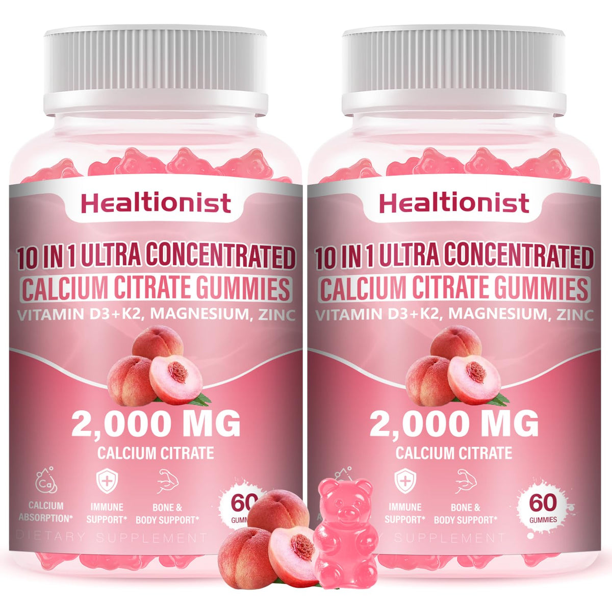 Healtionist Calcium Citrate 2000mg with Vitamin D3 K2 - 120 Gummies
