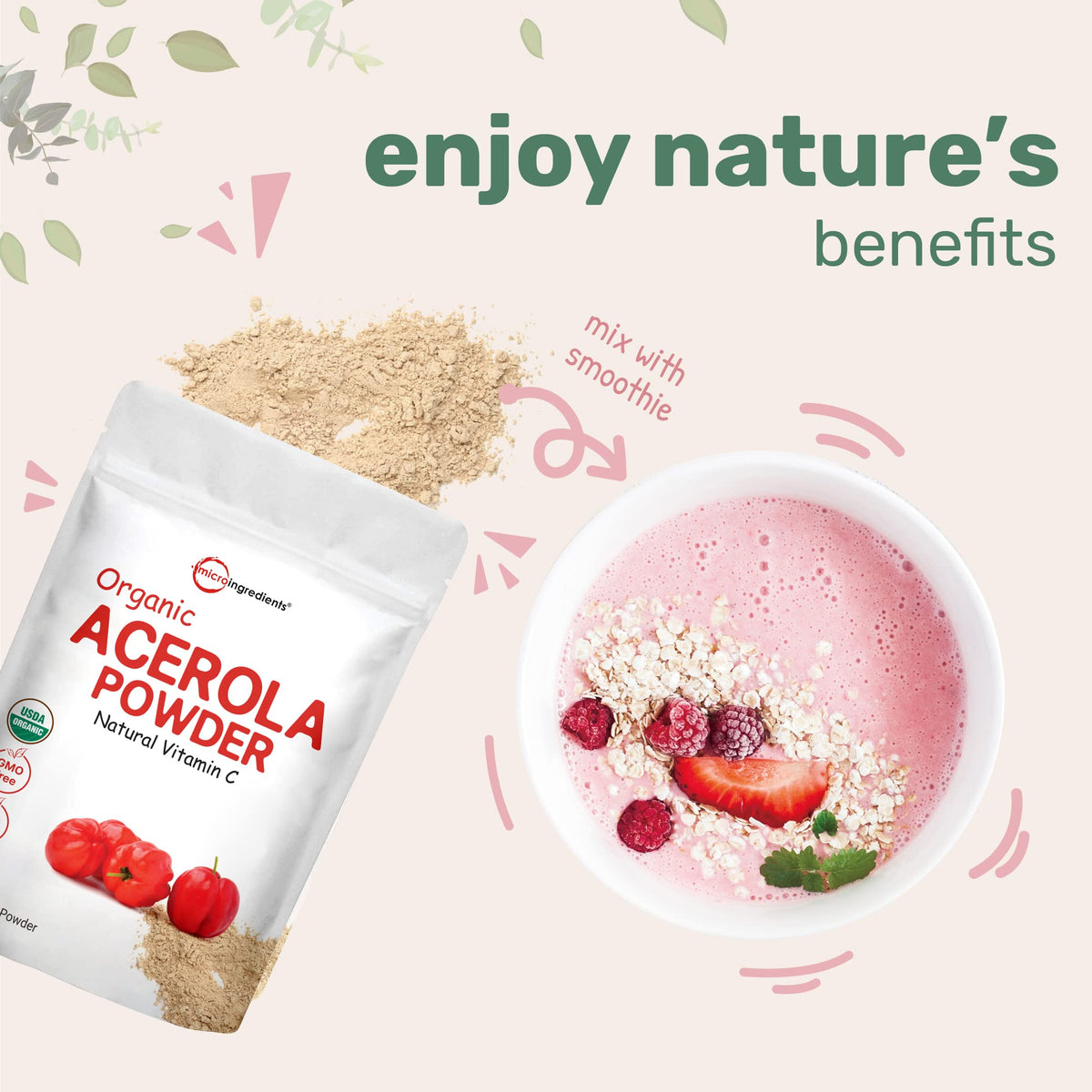 Micro Ingredients Organic Acerola Cherry Powder Vitamin C - 16 Ounces - image 5