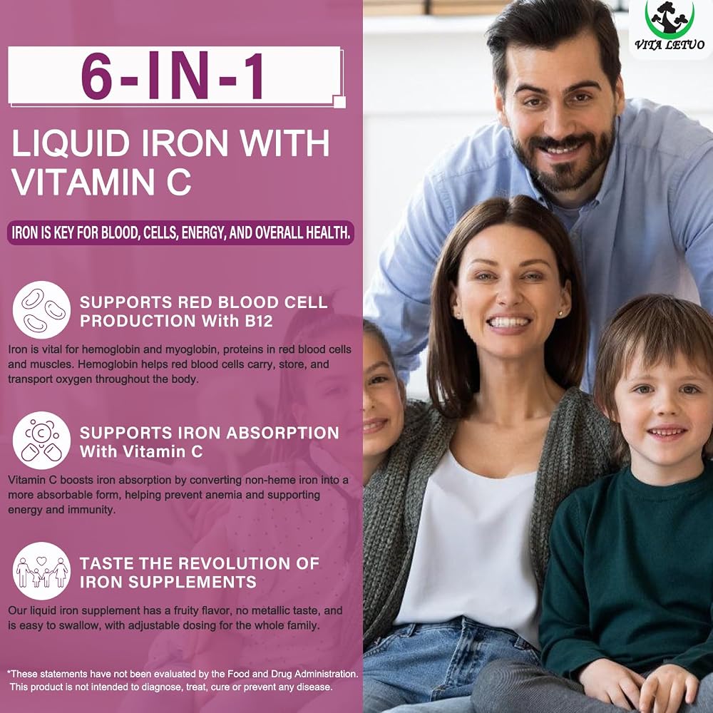 Vita letuo Iron Supplement for Women with Vitamin C - 1 Fl Oz - image 4