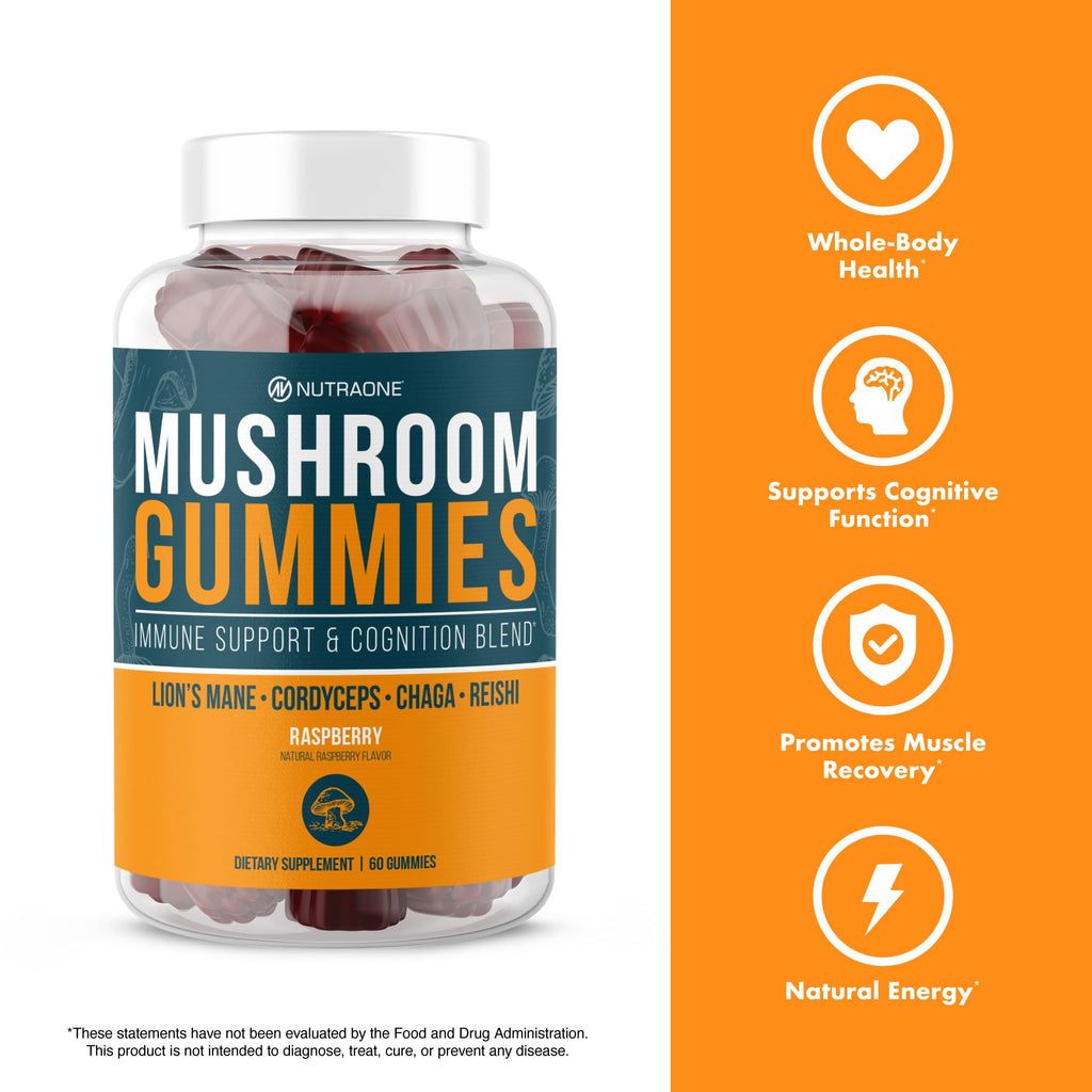 NutraOne Mushroom Gummies Raspberry - 60 Gummies - image 4