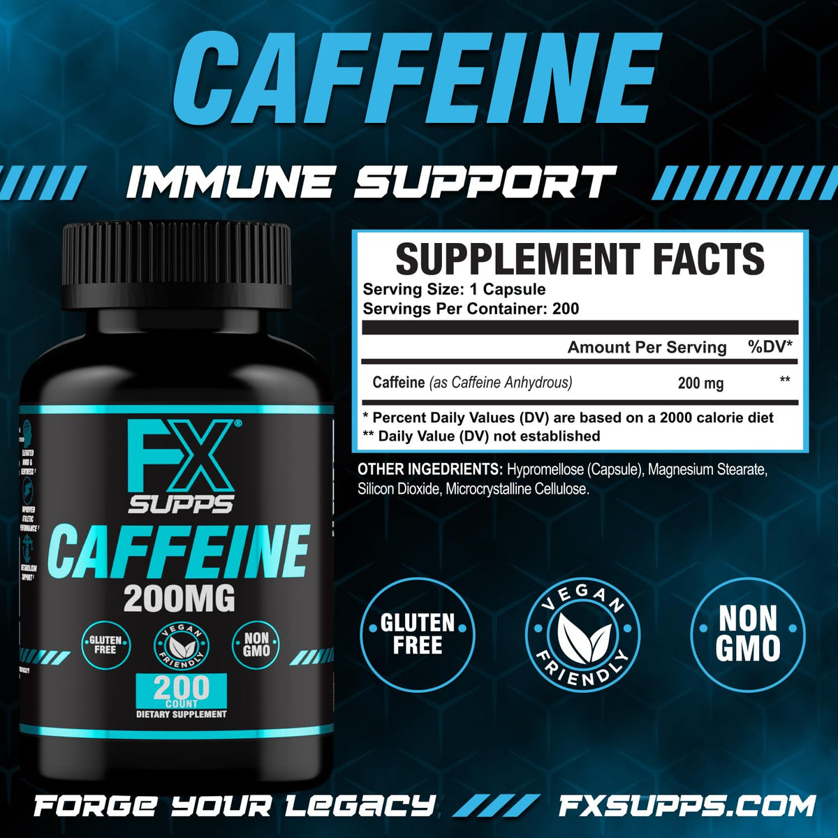 FXSUPPS Caffeine Fast Acting Energy Supplement for Men and Women