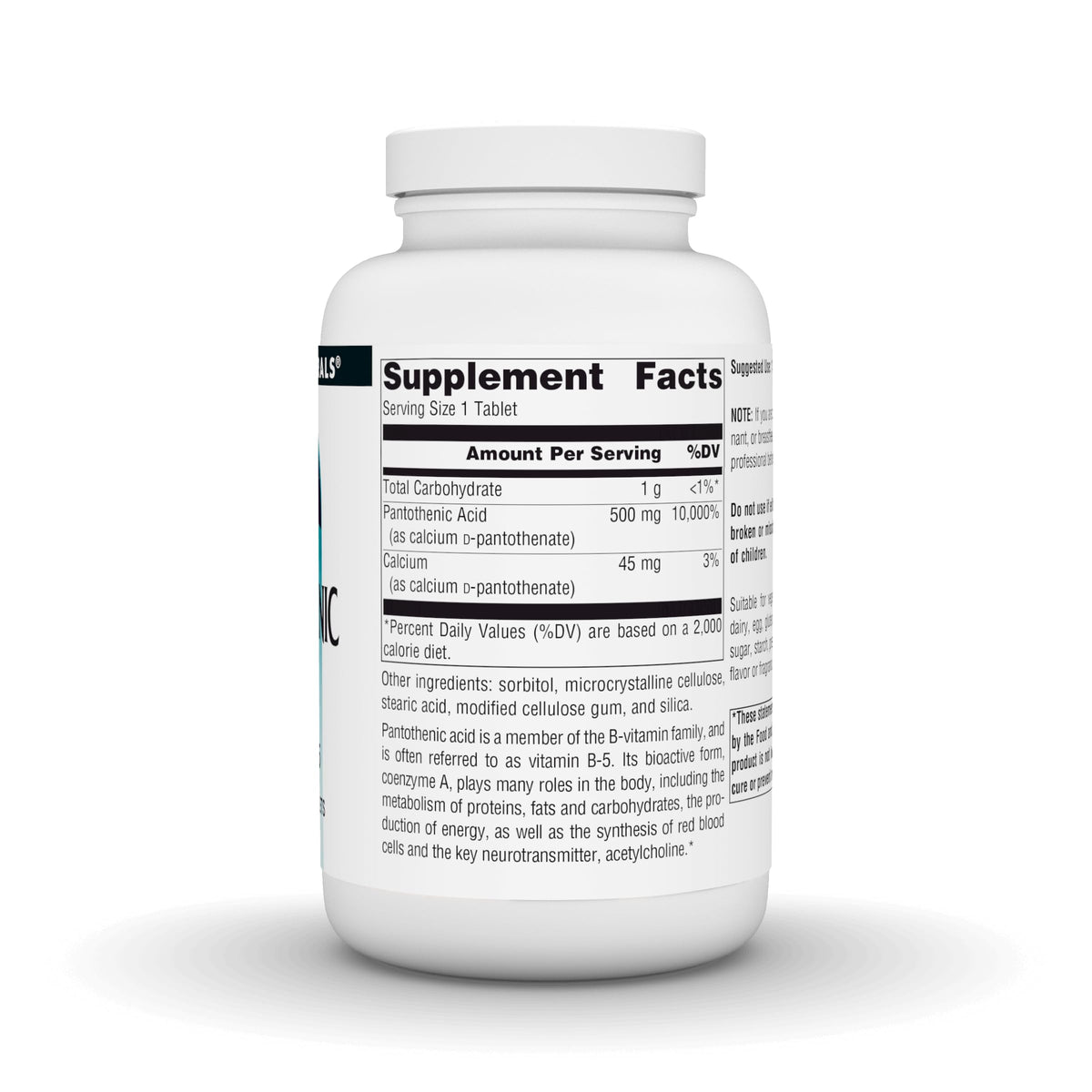 Source Naturals Pantothenic Acid Vitamin B-5 500 mg - 200 Tablets - image 3