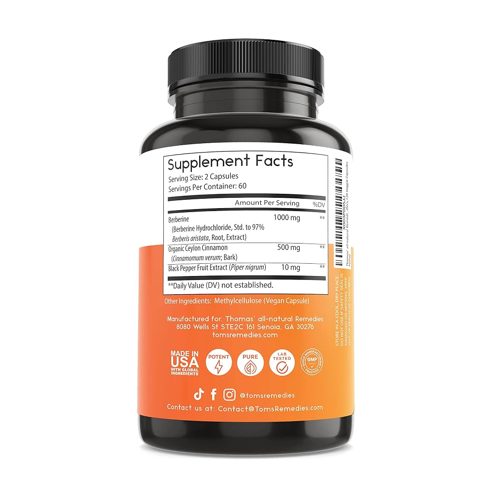 Thomas' all-natural Remedies Berberine 1000mg - 120 Vegetarian Capsules - image 7