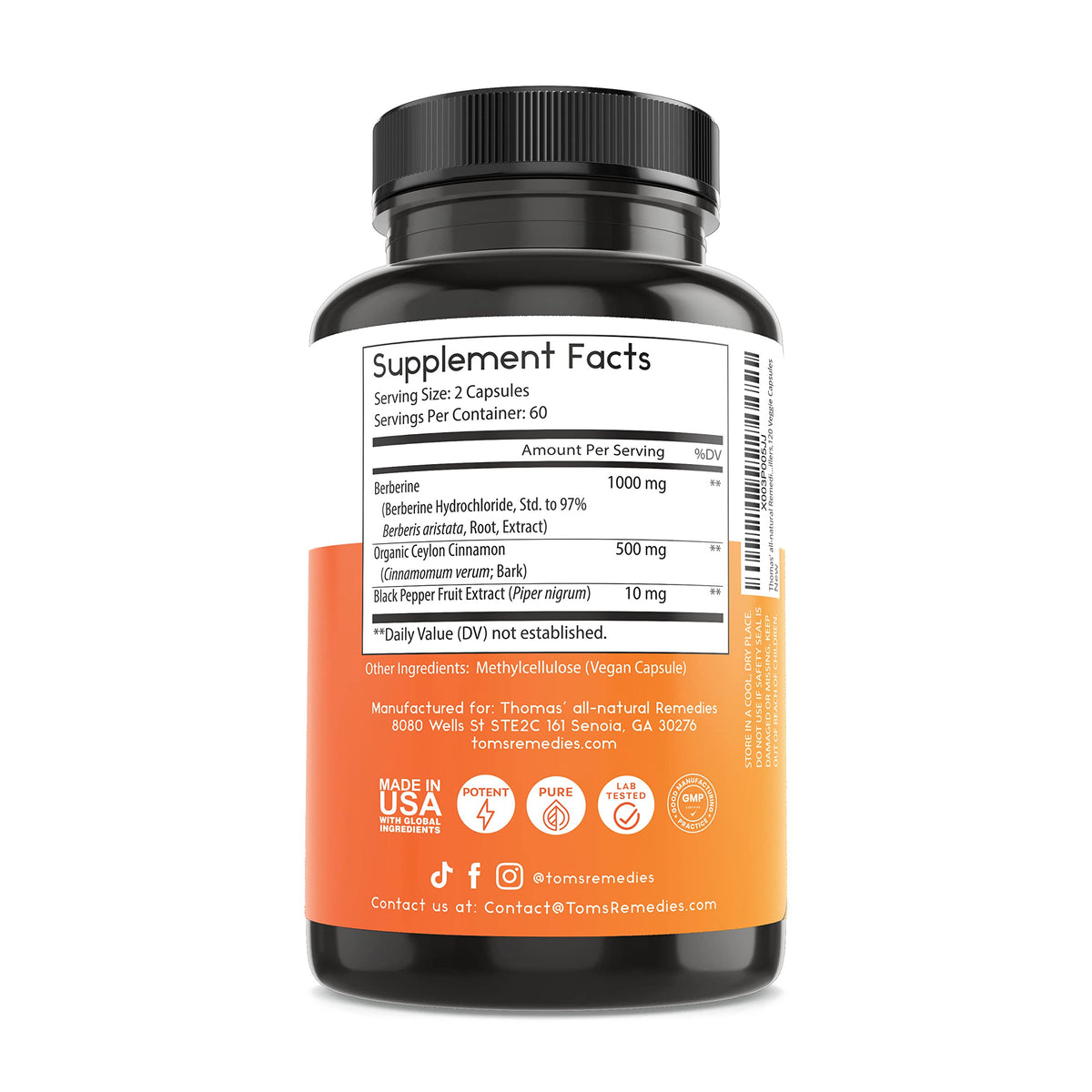 Thomas' all-natural Remedies Berberine 1000mg - 120 Vegetarian Capsules - image 7
