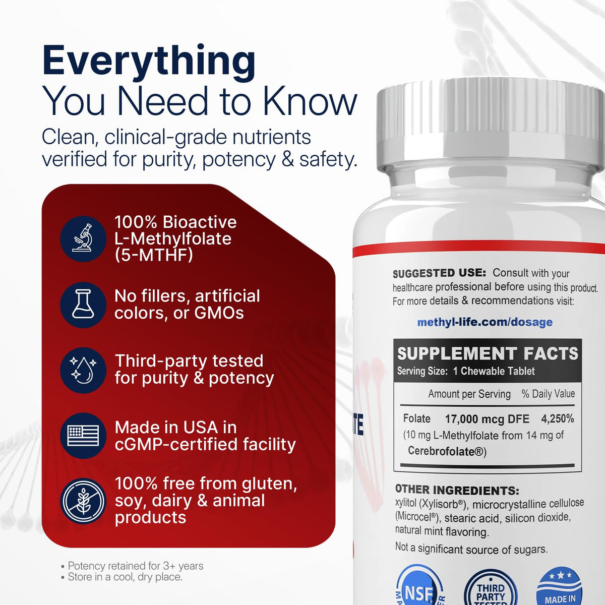 Methyl-Life L-Methylfolate 10 mg Chewable Tablets - 90 Count - image 2