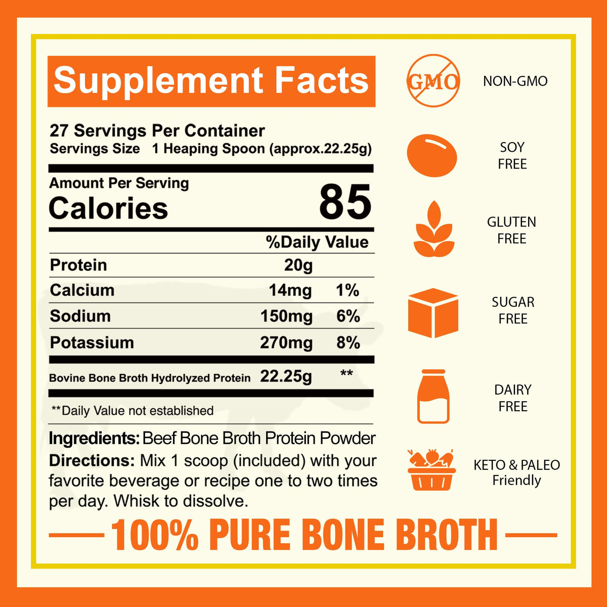 Zammex Beef Bone Broth Protein Powder Unflavored - 27 Servings - image 2