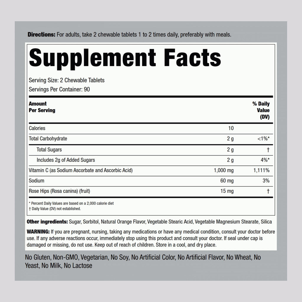 Piping Rock Vitamin C 1000mg Chewable Tablets - 180 Count - image 2
