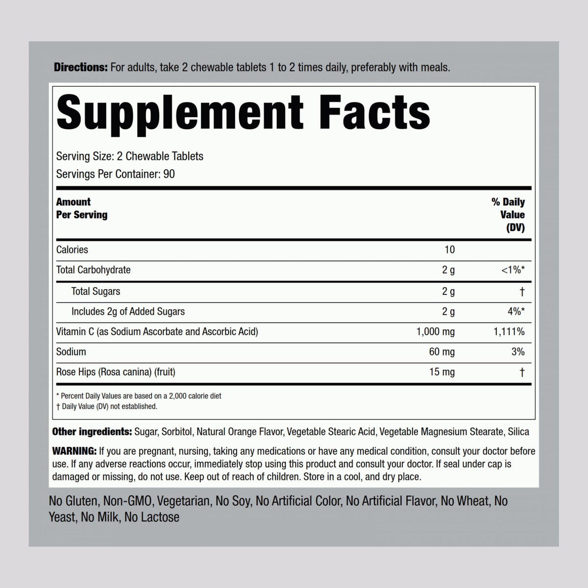 Piping Rock Vitamin C 1000mg Chewable Tablets - 180 Count - image 2