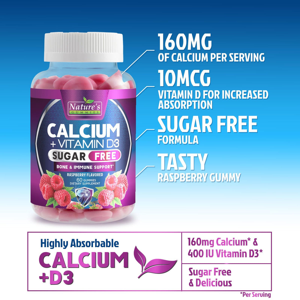 Nature's Nutrition Calcium Gummies - Sugar Free Calcium Gummy