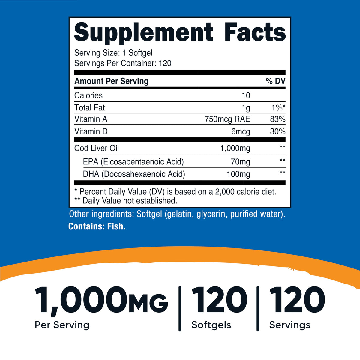 Nutricost Cod Liver Oil 1000mg - 120 Softgels - image 2