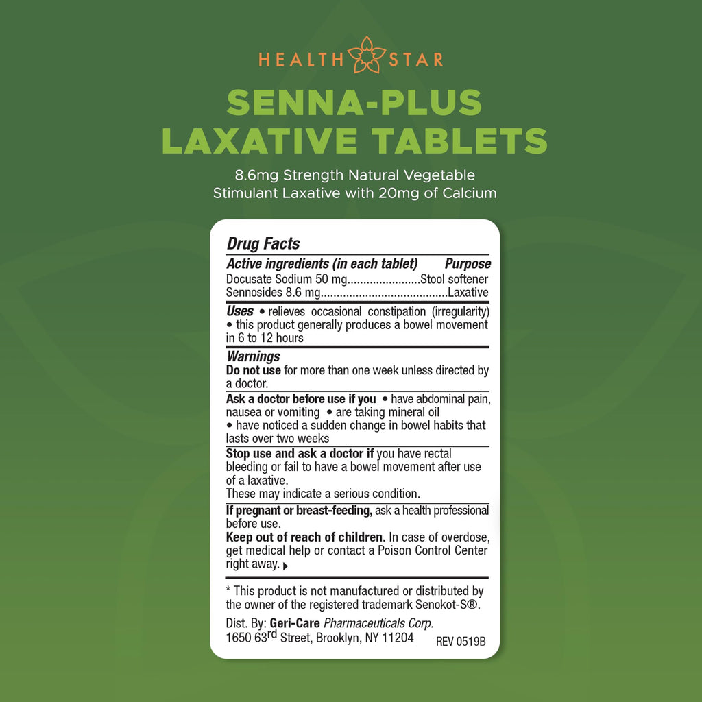 Health Star Senna Plus Laxative Tablets 50mg/8.6mg - 1000 Tablets - image 7