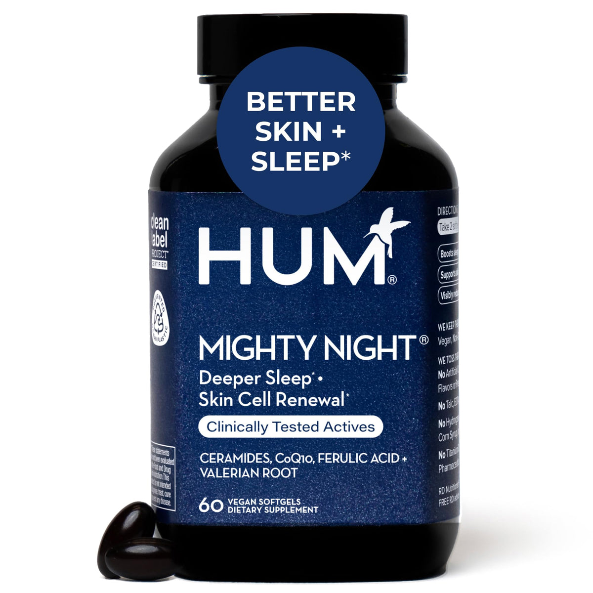 HUM Mighty Night Sleep & Skin Supplement CoQ10 & Valerian Root - 60 Softgels