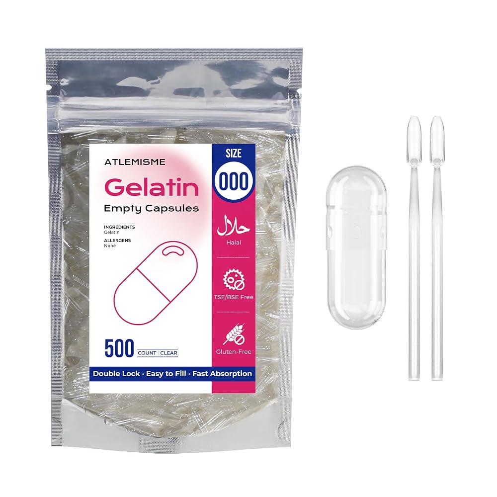 ATLEMISME Empty Gelatin Capsules Size 000 - 500 Count