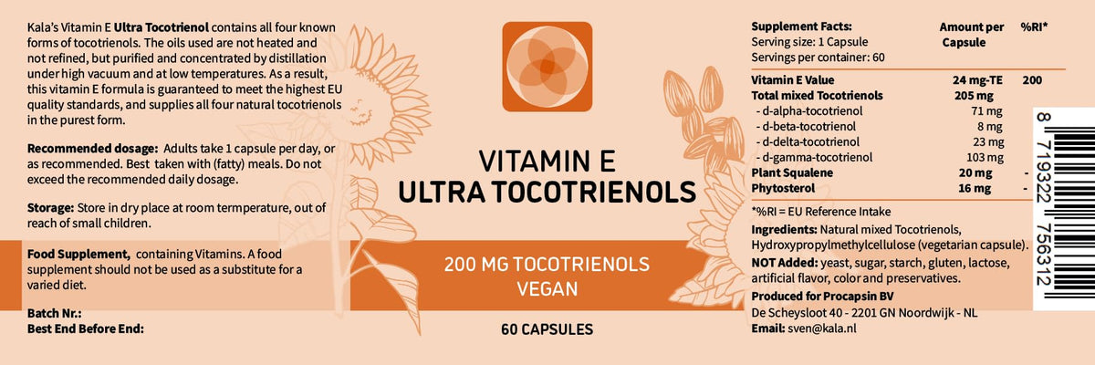 Procapsin Tocotrienols Vitamin E, All 4 Forms, Vegan Capsules