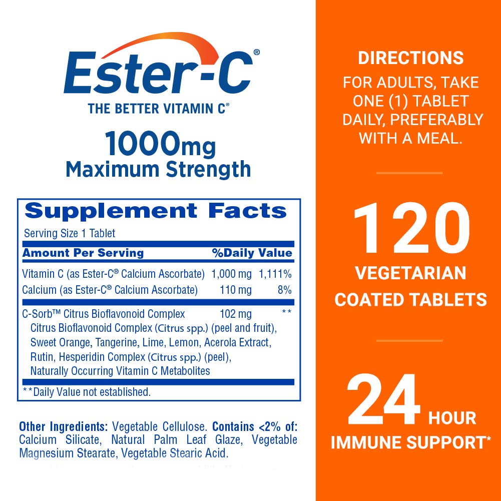 Ester-C Vitamin C 1000 mg Coated Tablets - 120 Count - image 2