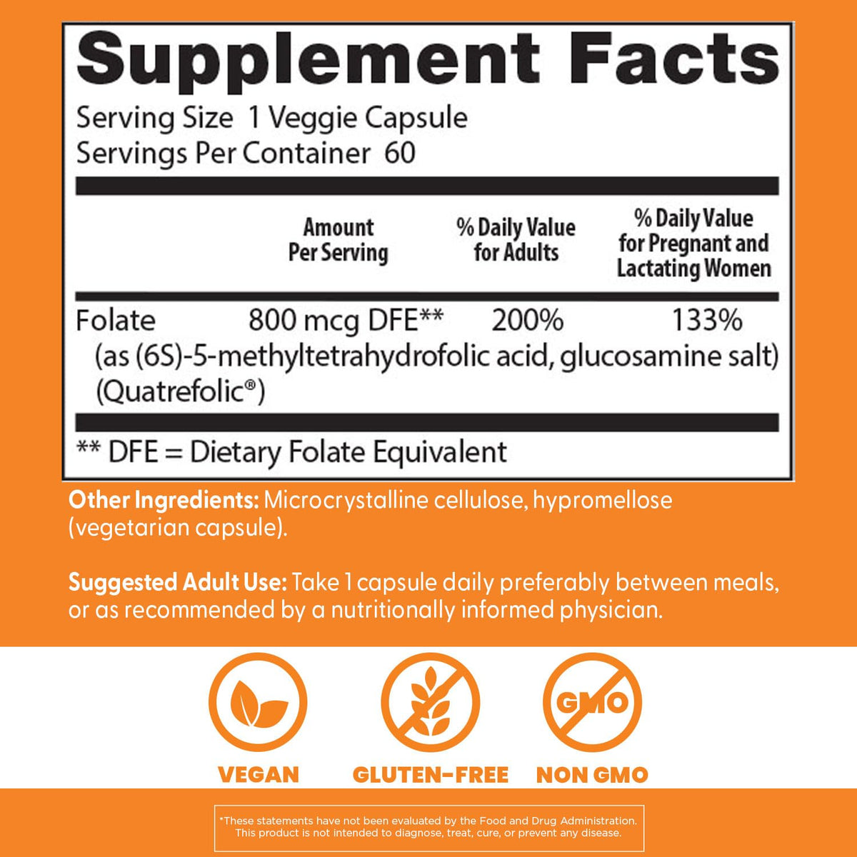 Doctor's BEST Folate Supplement 800 mcg - 60 Vegetarian Capsules - image 4