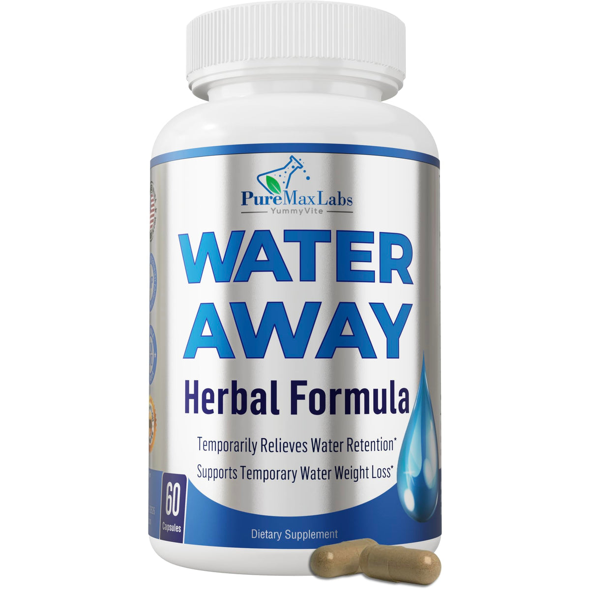 YUMMYVITE Water Away Herbal Diuretic Natural Water Pills - 60 Capsules