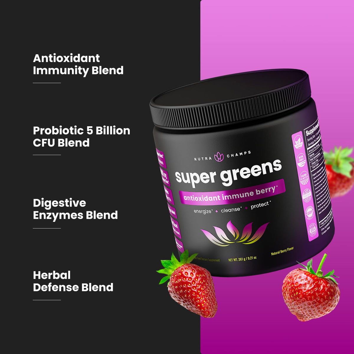 NutraChamps Super Greens Powder Premium Superfood - 9.1 oz - image 2